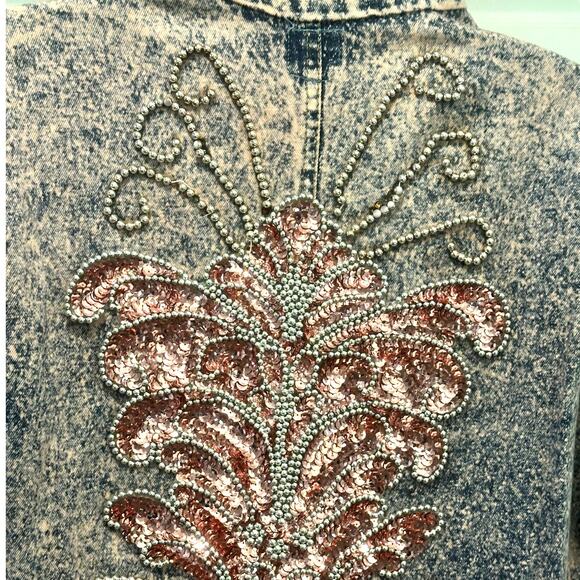 Designs USA Vintage Acid Washed Long Embellished Bejeweled Pink Denim Duster - Picture 12 of 16